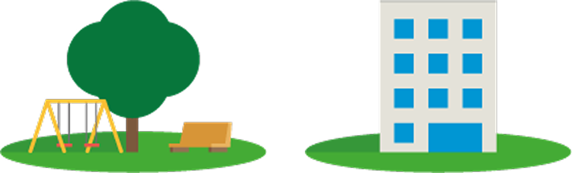左に公園、右に建物のイラスト