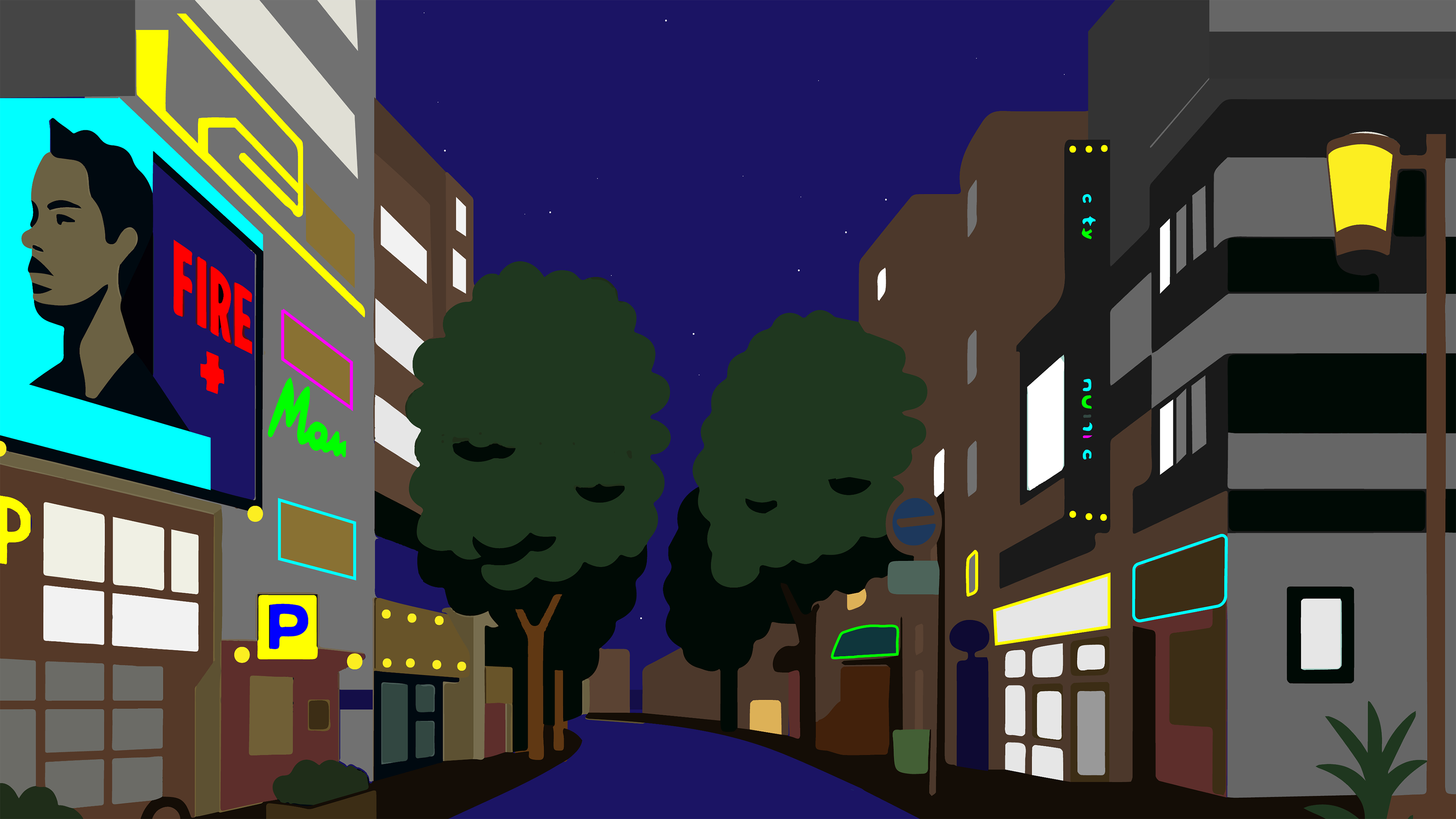 夜の親不孝通りのイラスト